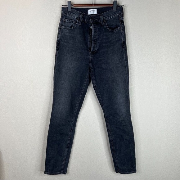 Agolde Nico Jean Virtue Black High Rise Slim Fit Denim Button Fly Womens Size 25 - Picture 1 of 13